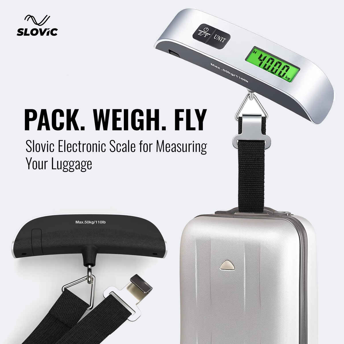 Slovic Digital Luggage Scale with LCD Indicator | Black & Silver - Capacity 50 kg
