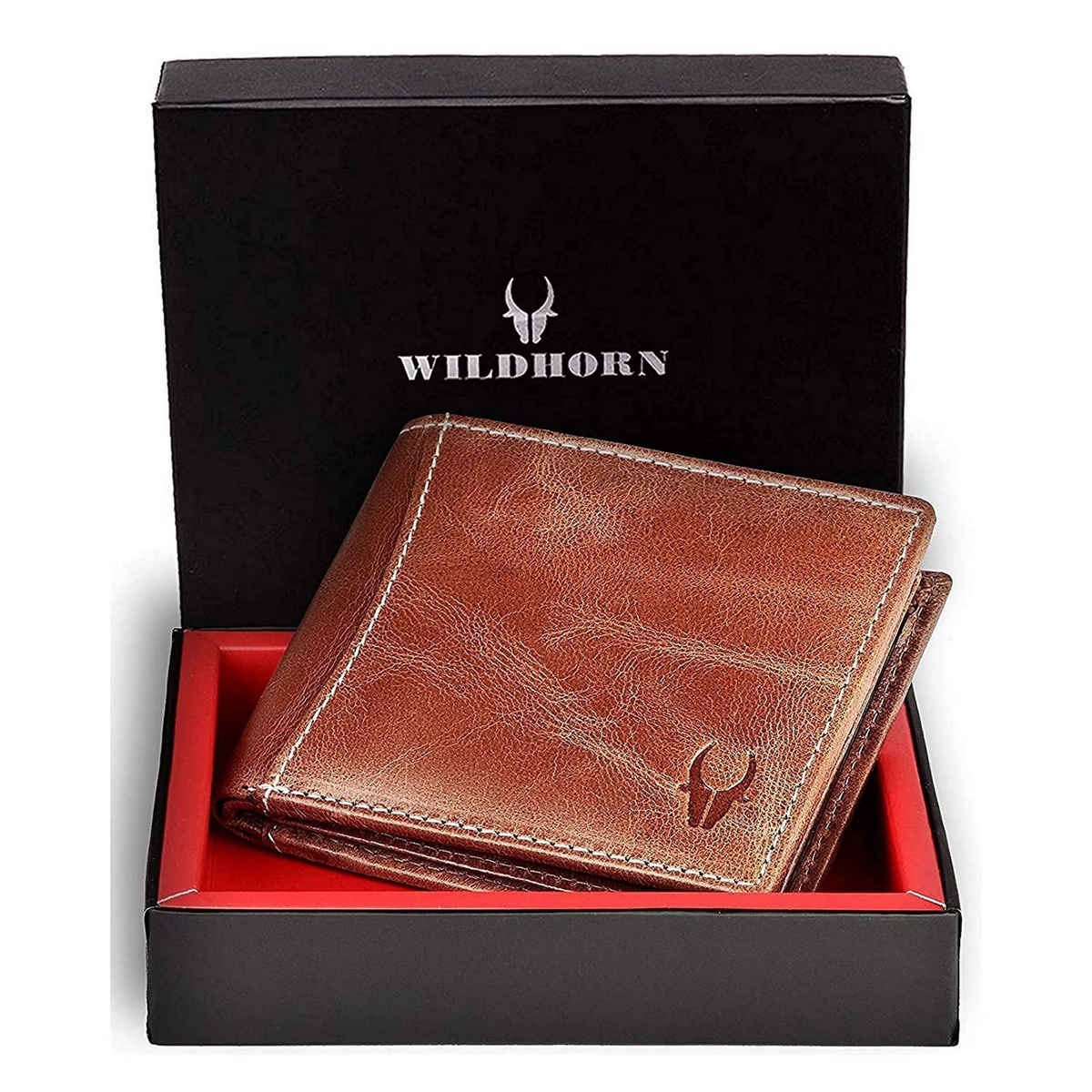Wildhorn Men's Solid Genuine Leather Bi-Fold Wallet | Brown - Free Size