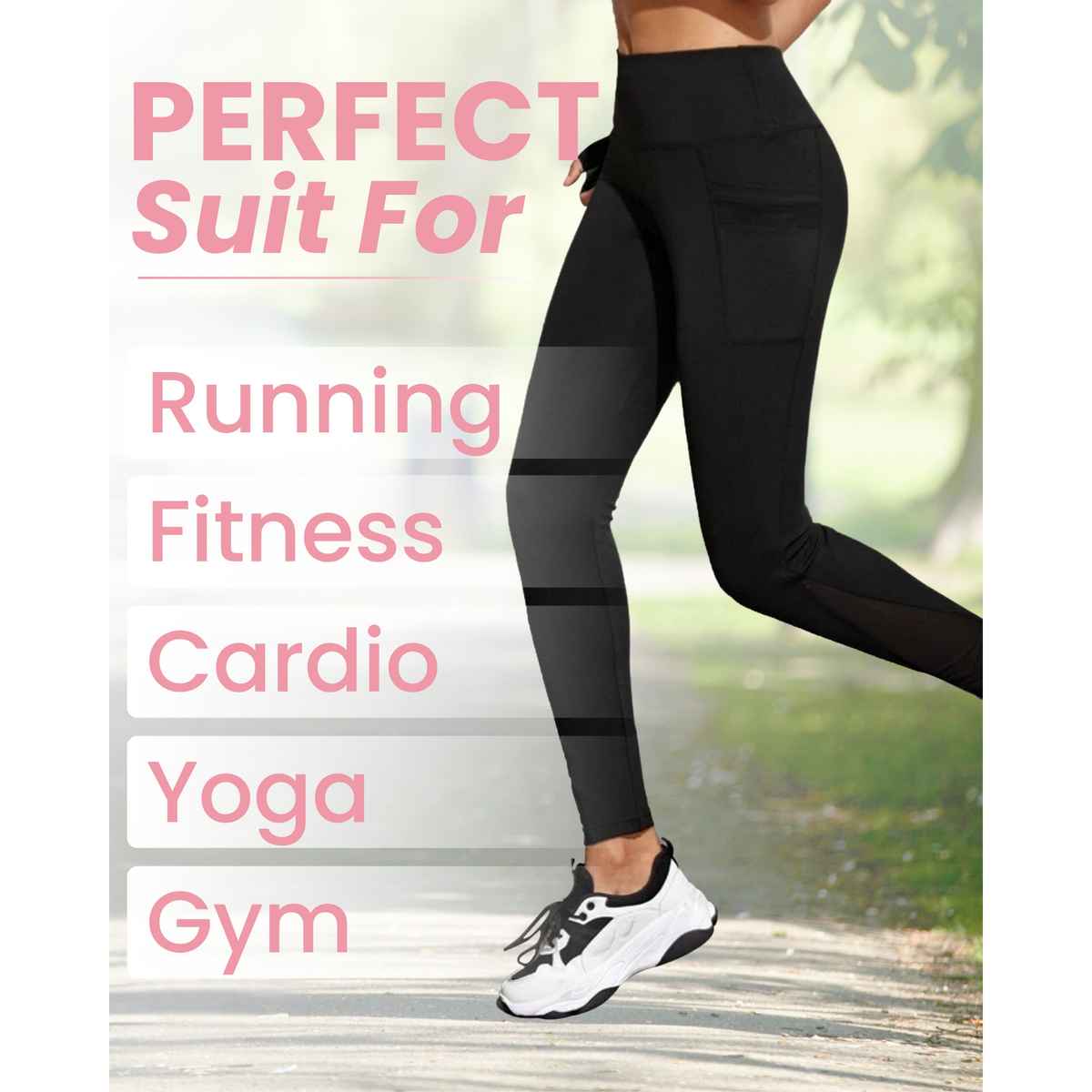 Blinkin Women's Gym Pants & Tights - Black | Stretchable | With Mesh Insert & Side Pockets | L