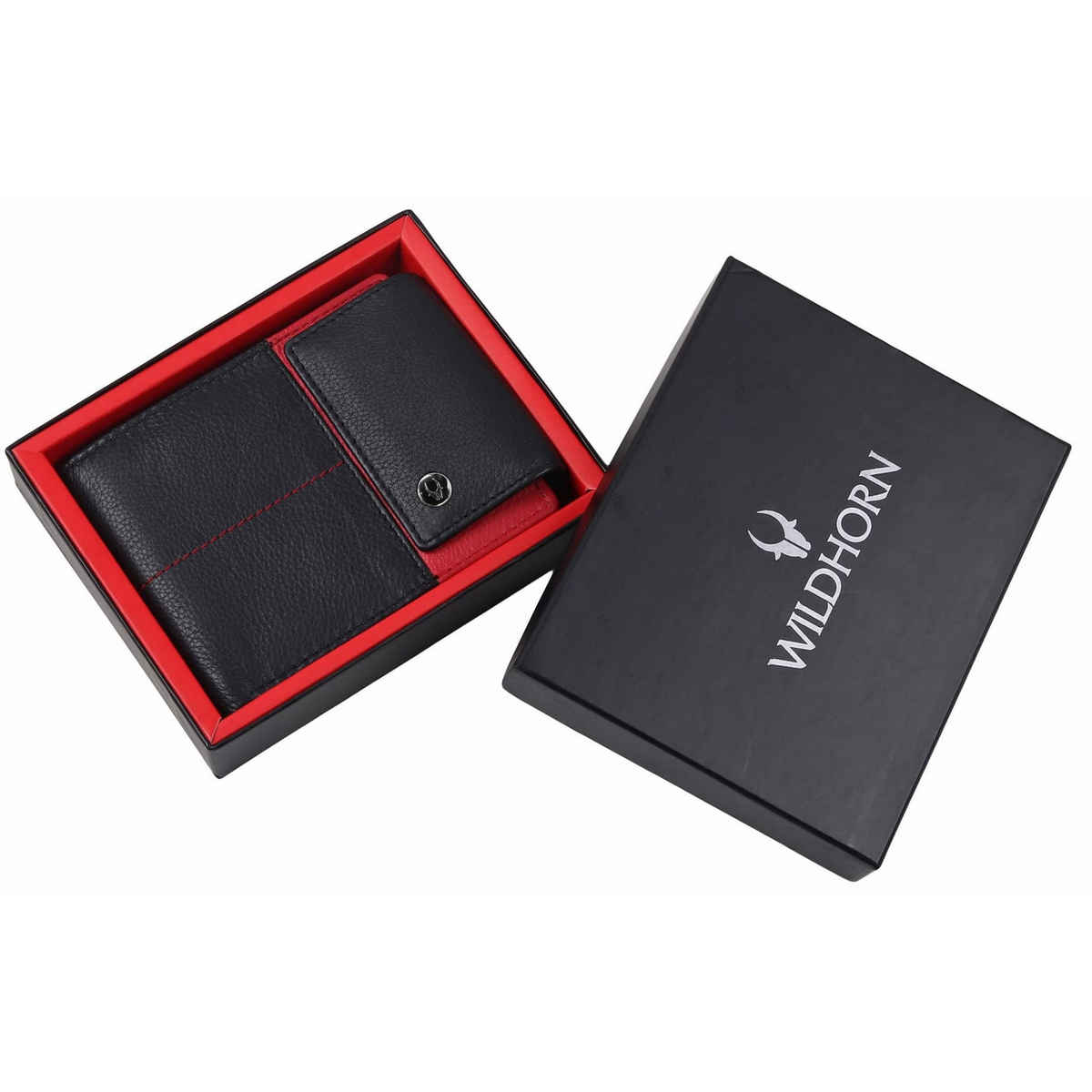 Wildhorn Men's Textured Genuine Leather Bi-Fold Wallet | Black and Red - Free Size