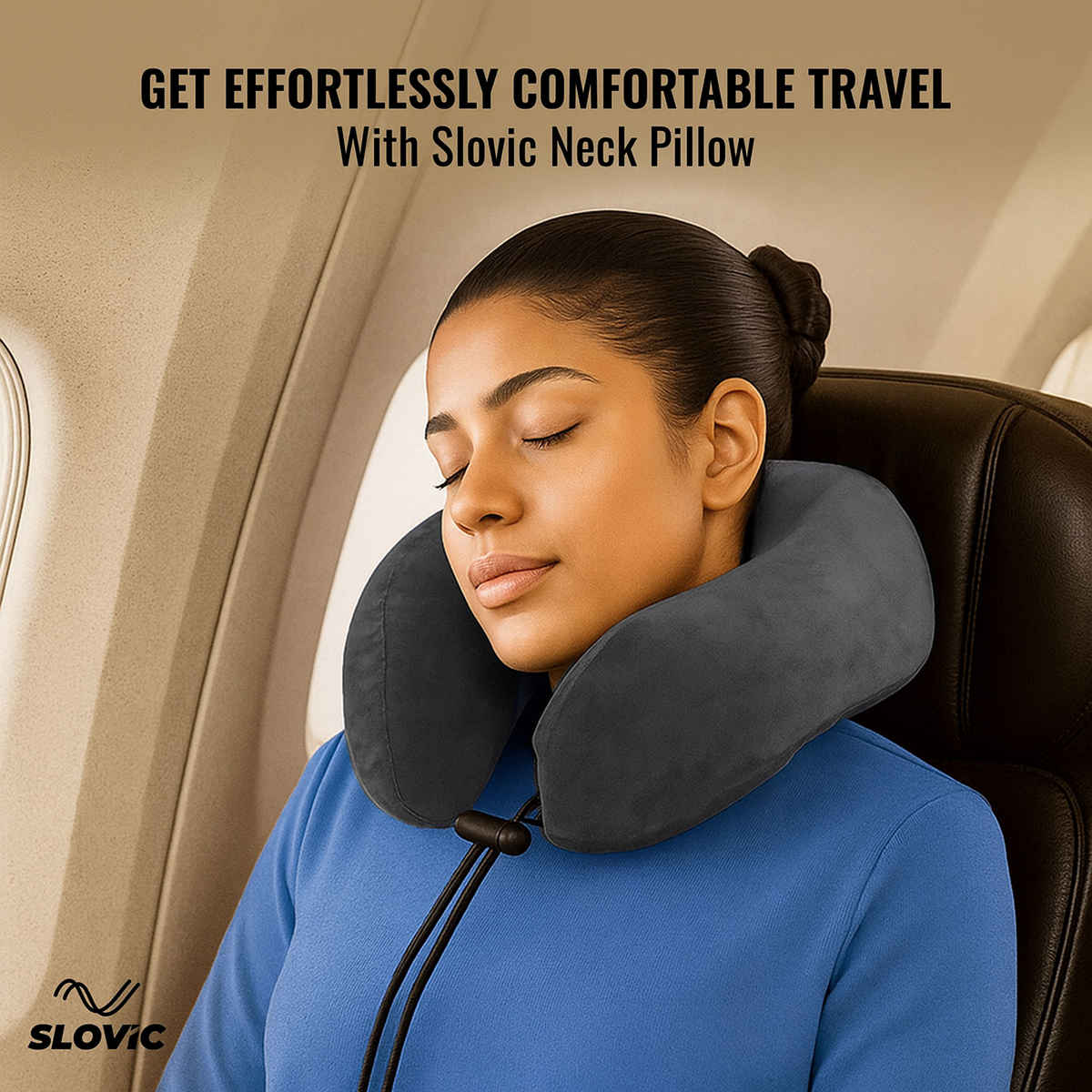 Slovic Neck Pillow with Bag For Travelling, Easy To Carry | Black