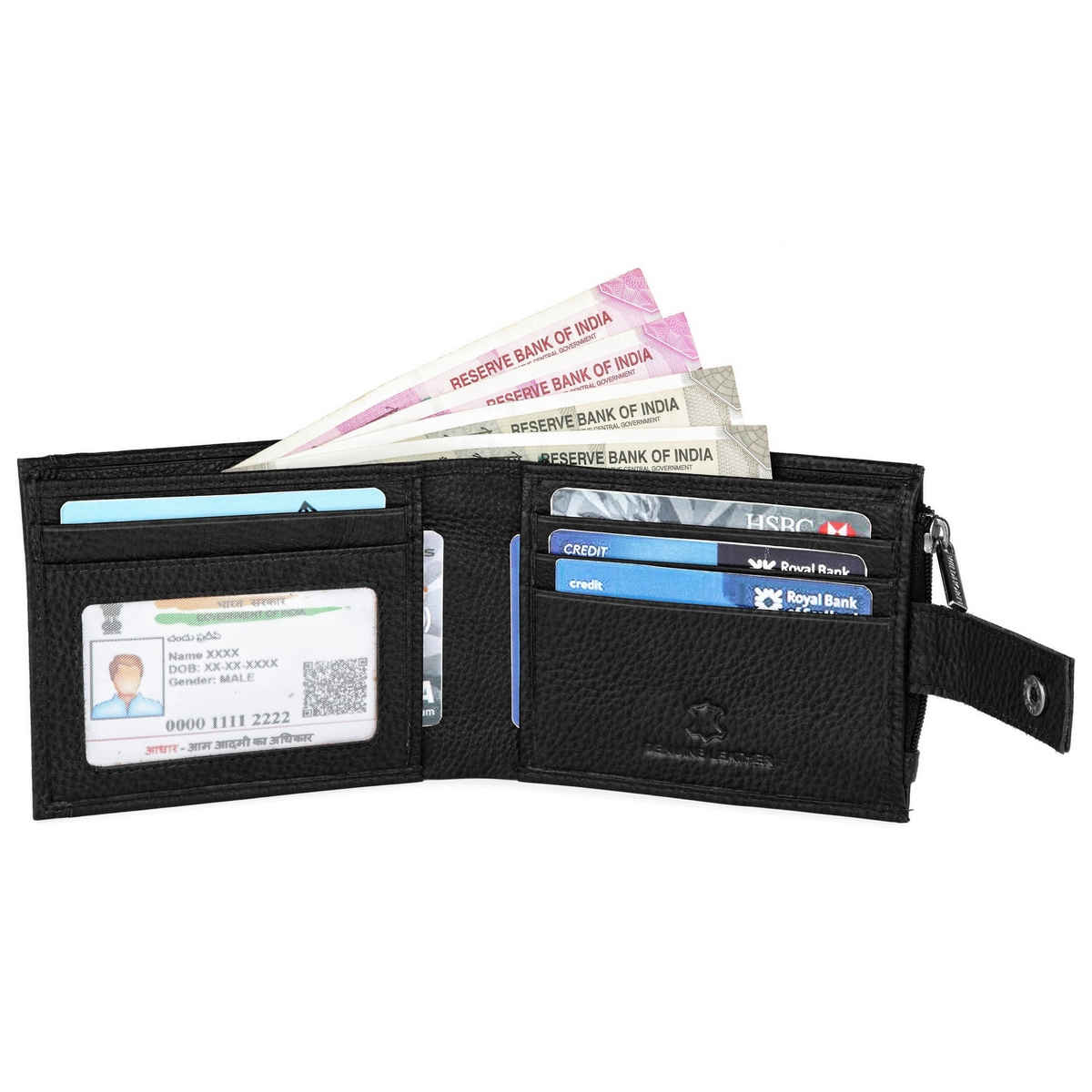 Wildhorn Men's Brand Logo Genuine Leather Bi-fold Wallet | Black