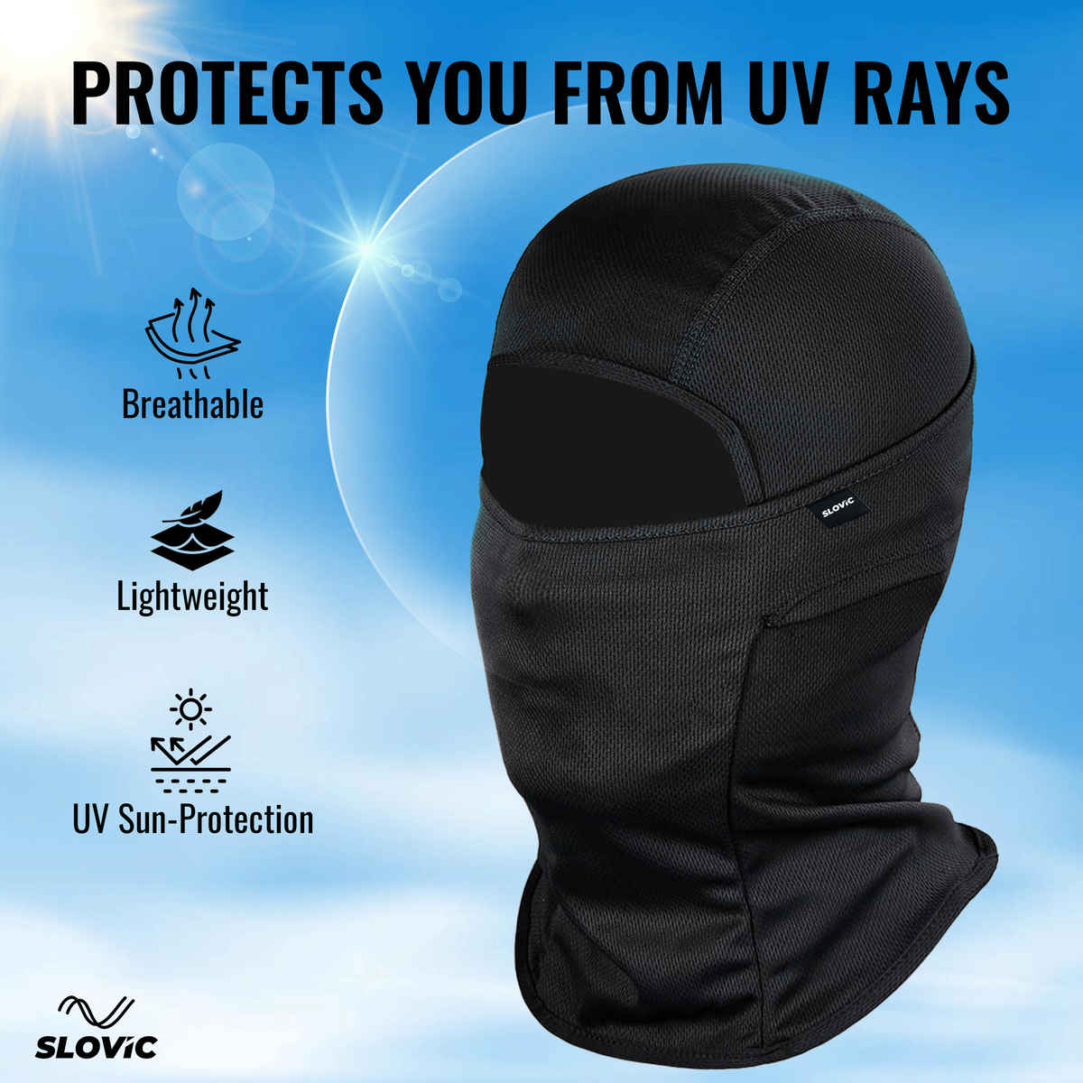 Slovic UV-Protected Full Face Cover Balaclava Face Mask for Bikers | Lightweight & Easy to Wear
