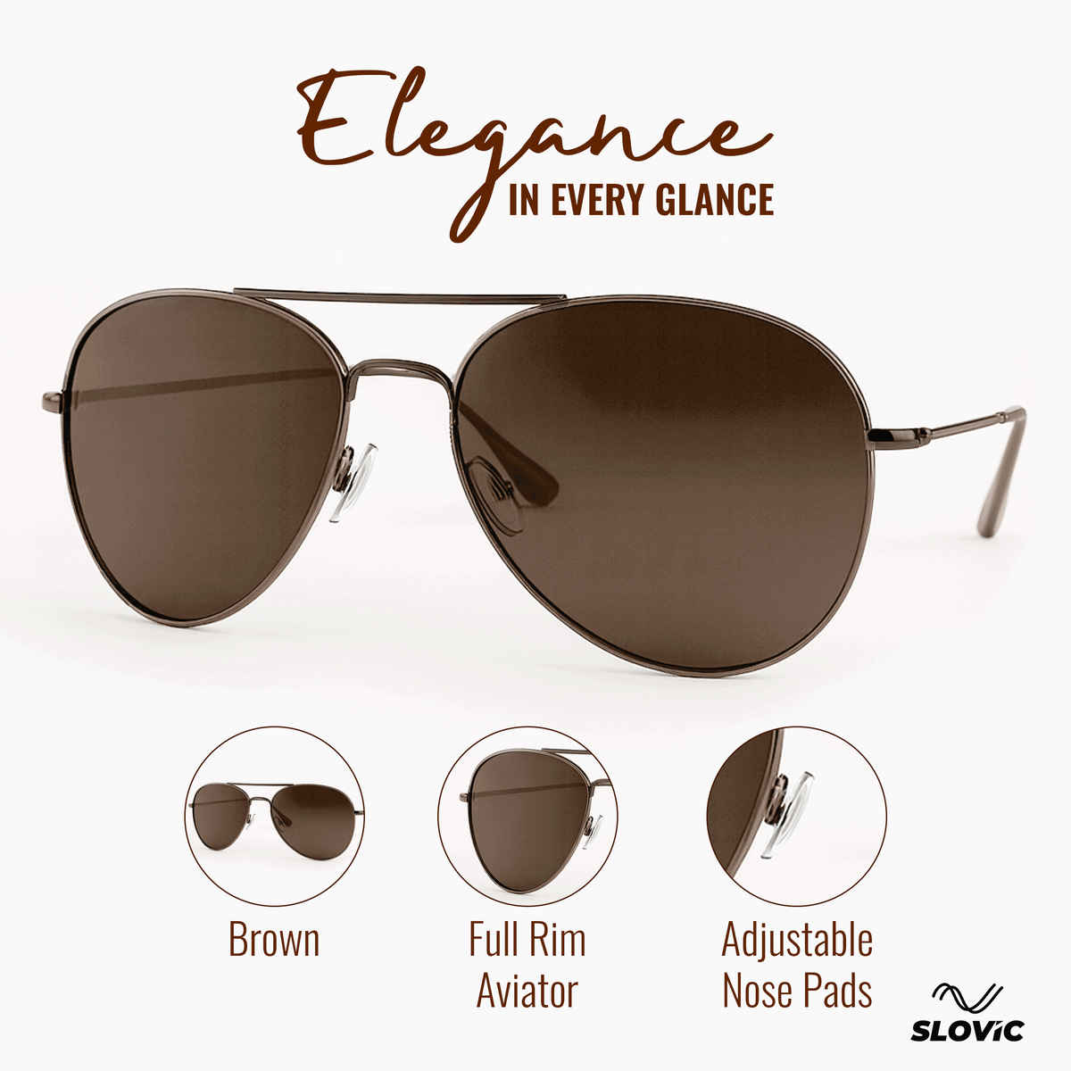 Slovic Unisex Aviators Sunglasses with UV400 Protection Lenses | Brown