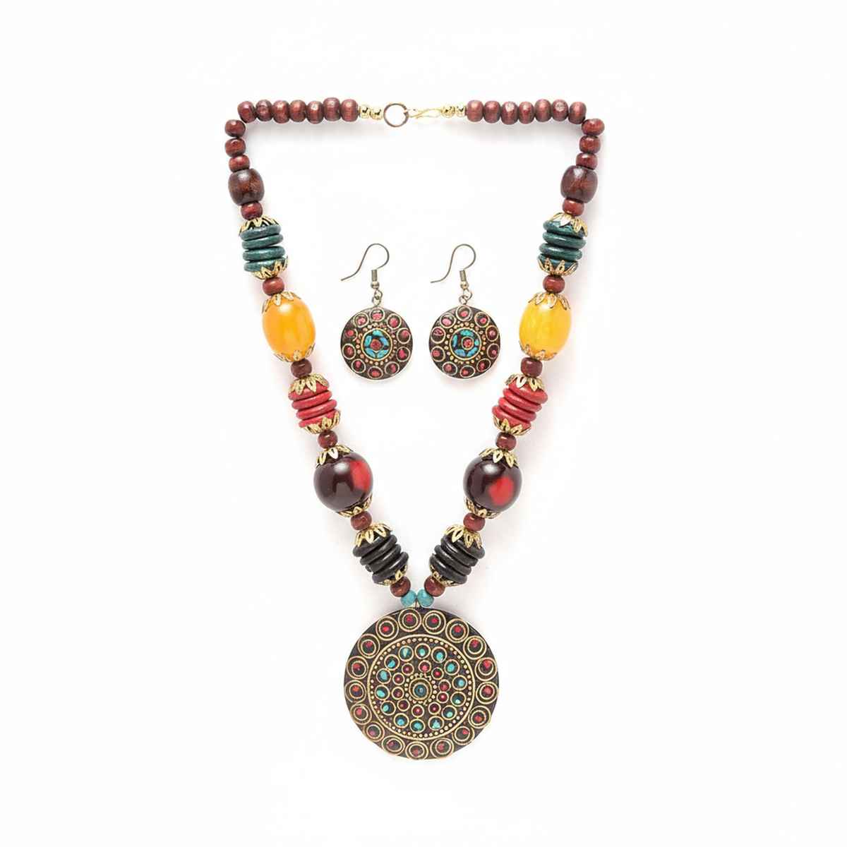 Shining Diva Fashion Stylish Traditional Tibetan Pendant Necklace Jewellery Set for Women | 13208s