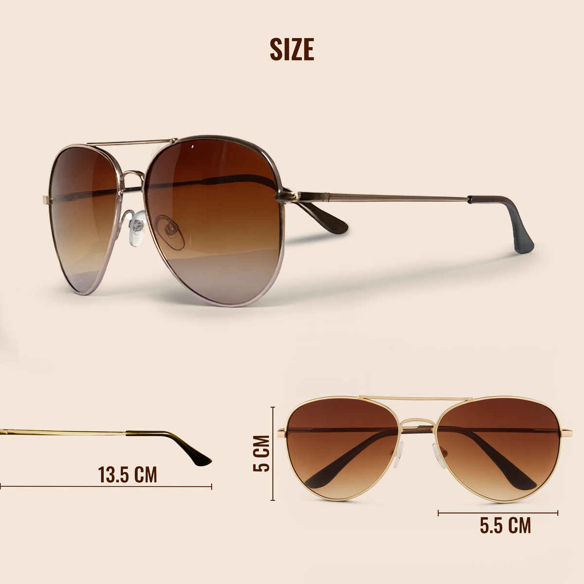 Slovic Unisex Aviators Sunglasses with UV400 Protection Lenses | Brown and Gold