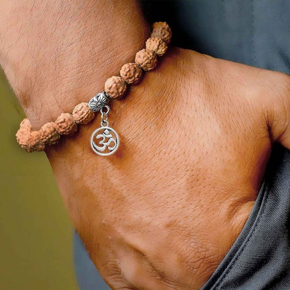 Seetara 5 Mukhi Rudraksha Bracelet with Om Charm for Spiritual Protection