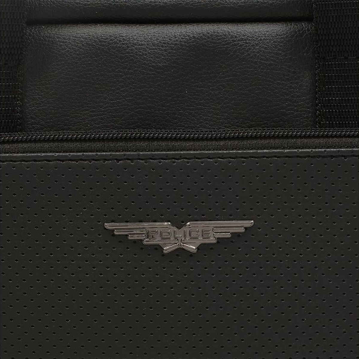 Police Unisex Solid Vegan Leather 15.6 L Laptop Briefcase Bag | Black - 15.6 Inches