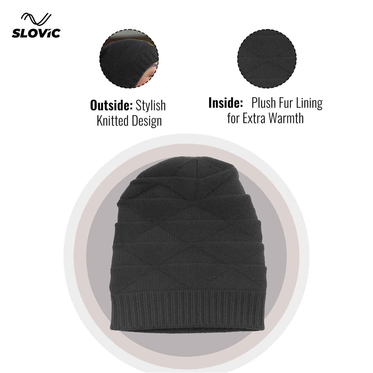 Slovic Acrylic Wool Beanie Winter Cap for Men & Women | Black