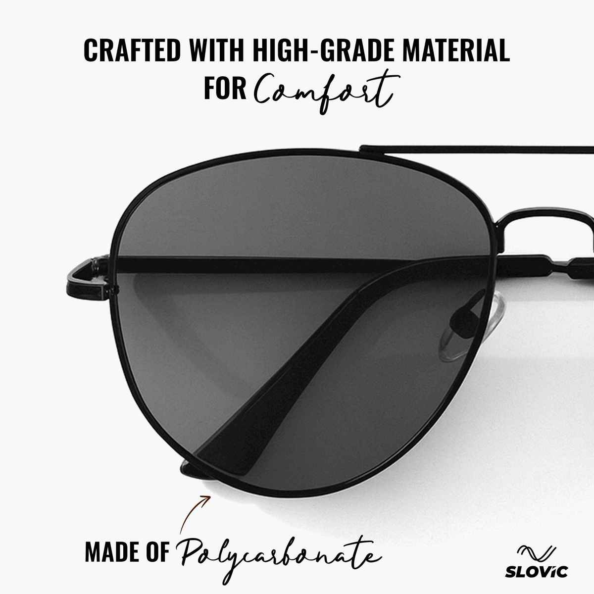 Slovic Full-Rim Unisex Aviator Sunglasses with UV400 Protection Lenses | Lightweight | Black