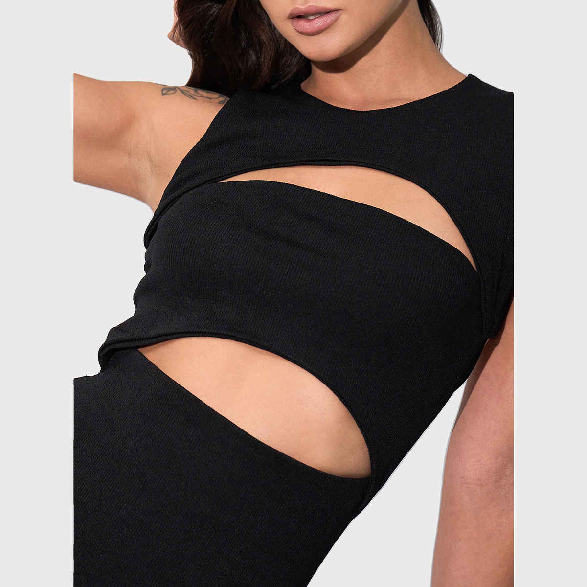 Uptownie Women's Stretchable Ribbed Bandage Dress | 120018409 | Black - S