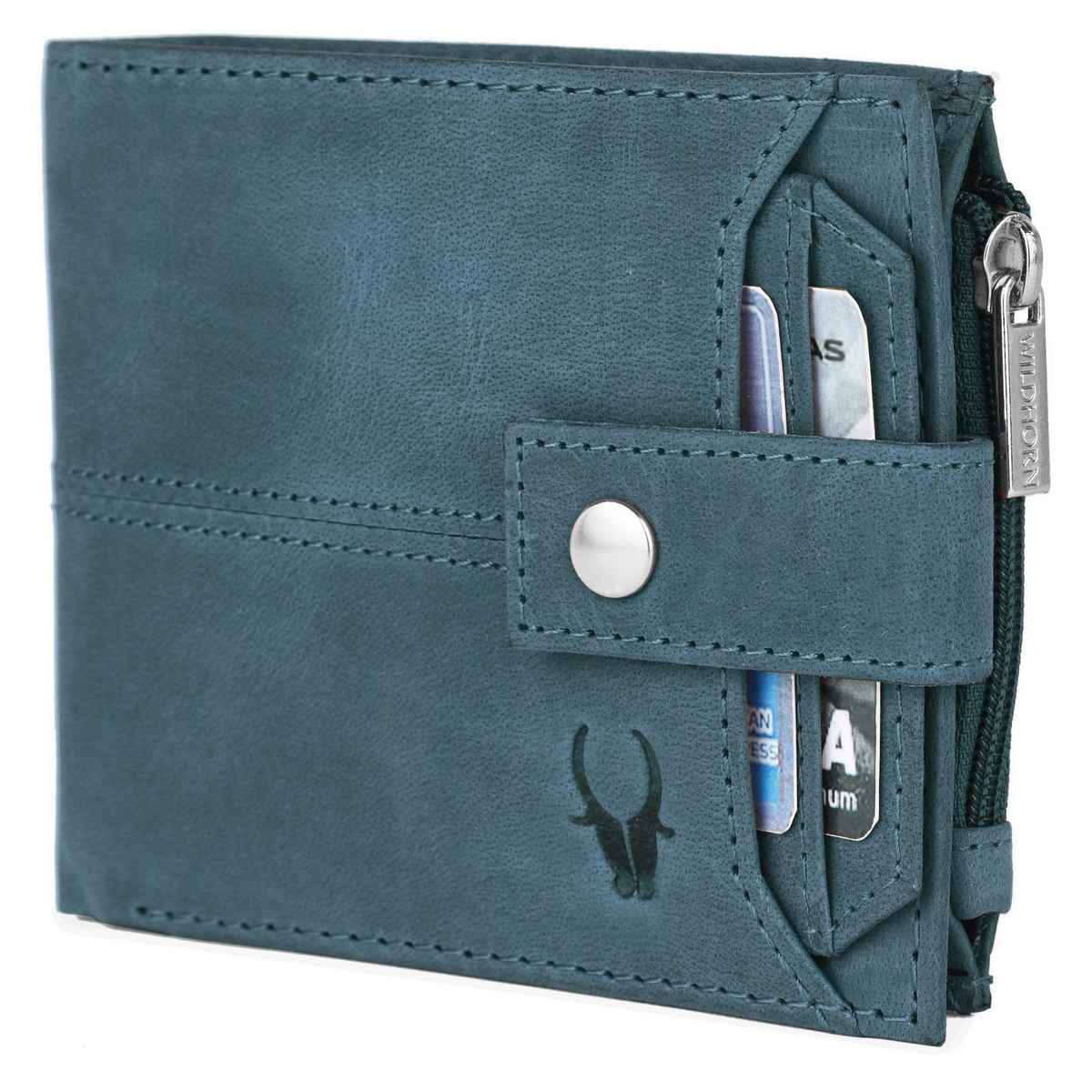 Wildhorn Men's Brand Logo Genuine Leather Bi-Fold Wallet | Blue - Free Size