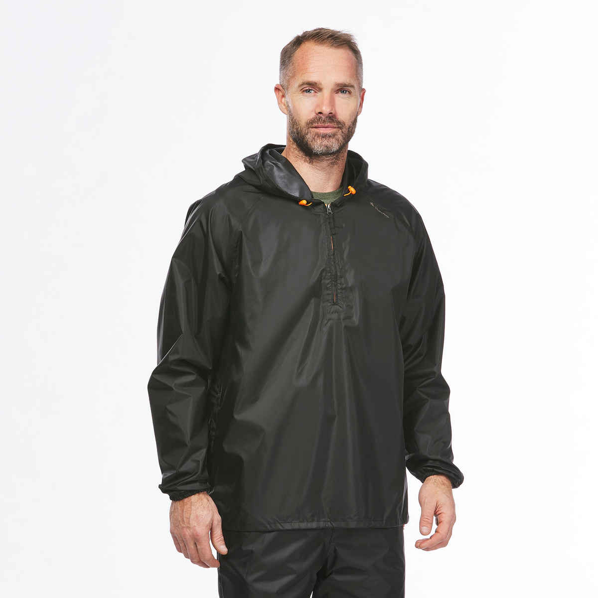Decathlon | Quechua Men's Half Zip Rain Jacket With Storage Pouch | Black - M/L