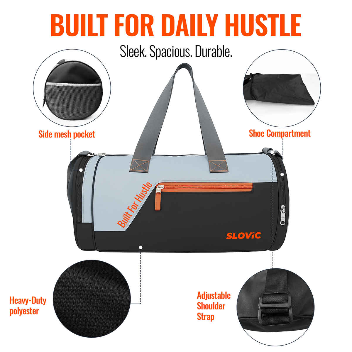 Slovic Gym Bag with 4 Compartments for Travel, Gym & Daily Use-Separate Shoe Compartment - 25 L
