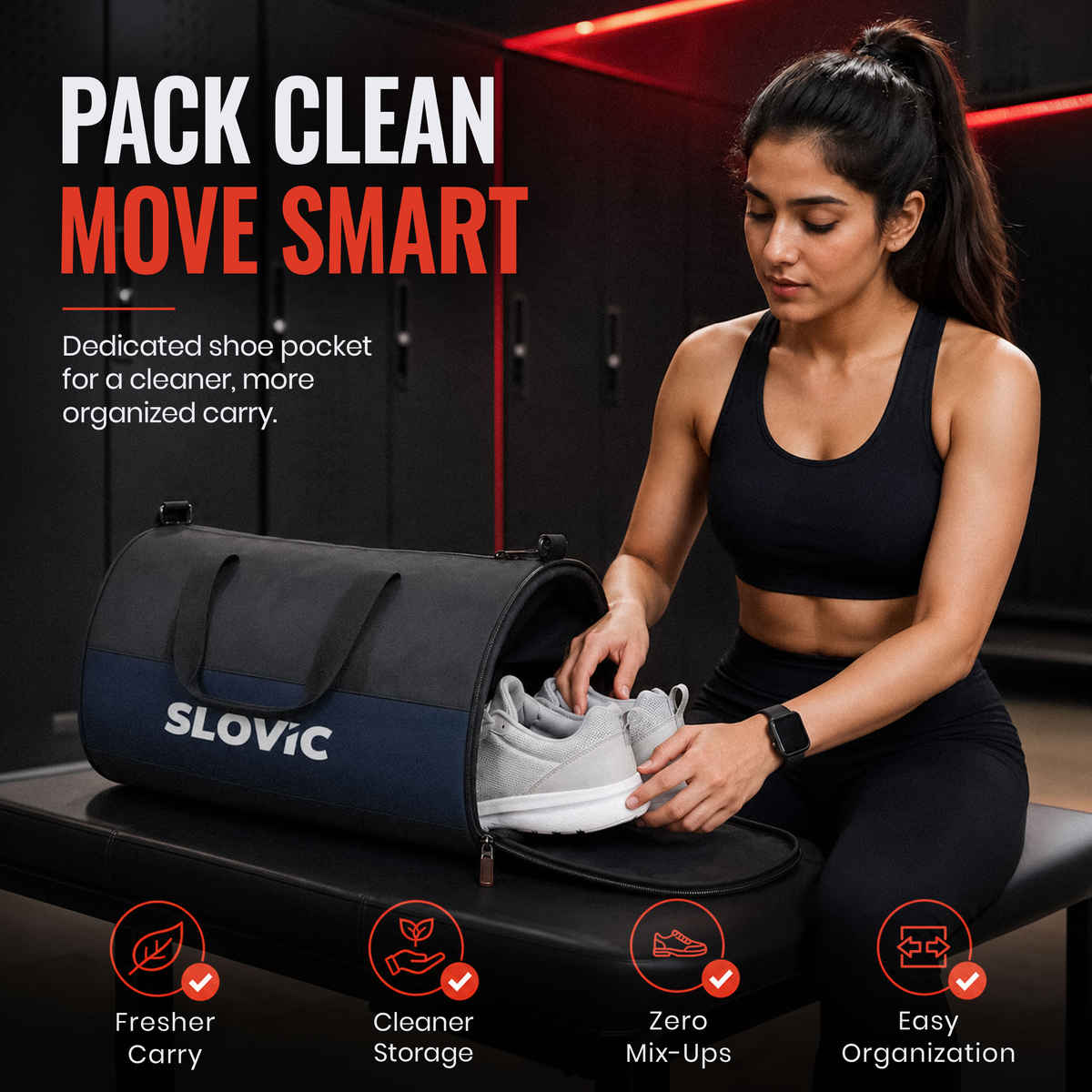 Slovic 20L Polyester Gym Bag with Separate Shoe Compartment & Adjustable Straps| Black, Blue