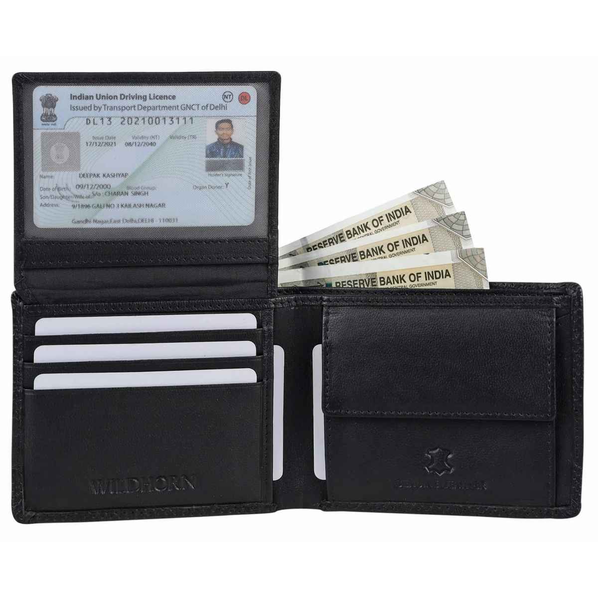 Wildhorn Men's Textured Genuine Leather Bi-Fold Wallet | Black - Free Size