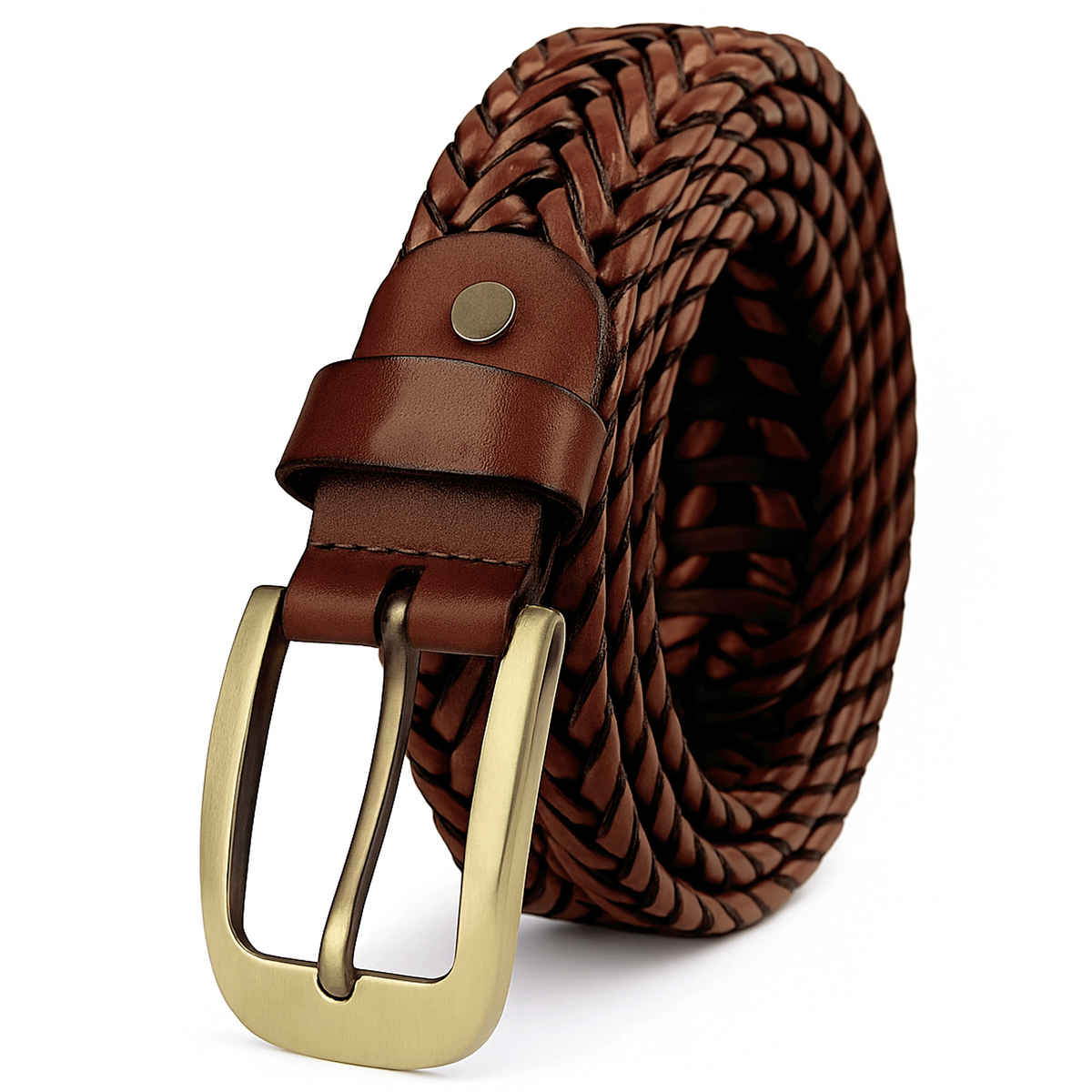 Slovic Braided Leather Adjustable Belts for Men with Premium Woven Design Multi Holes Tan
