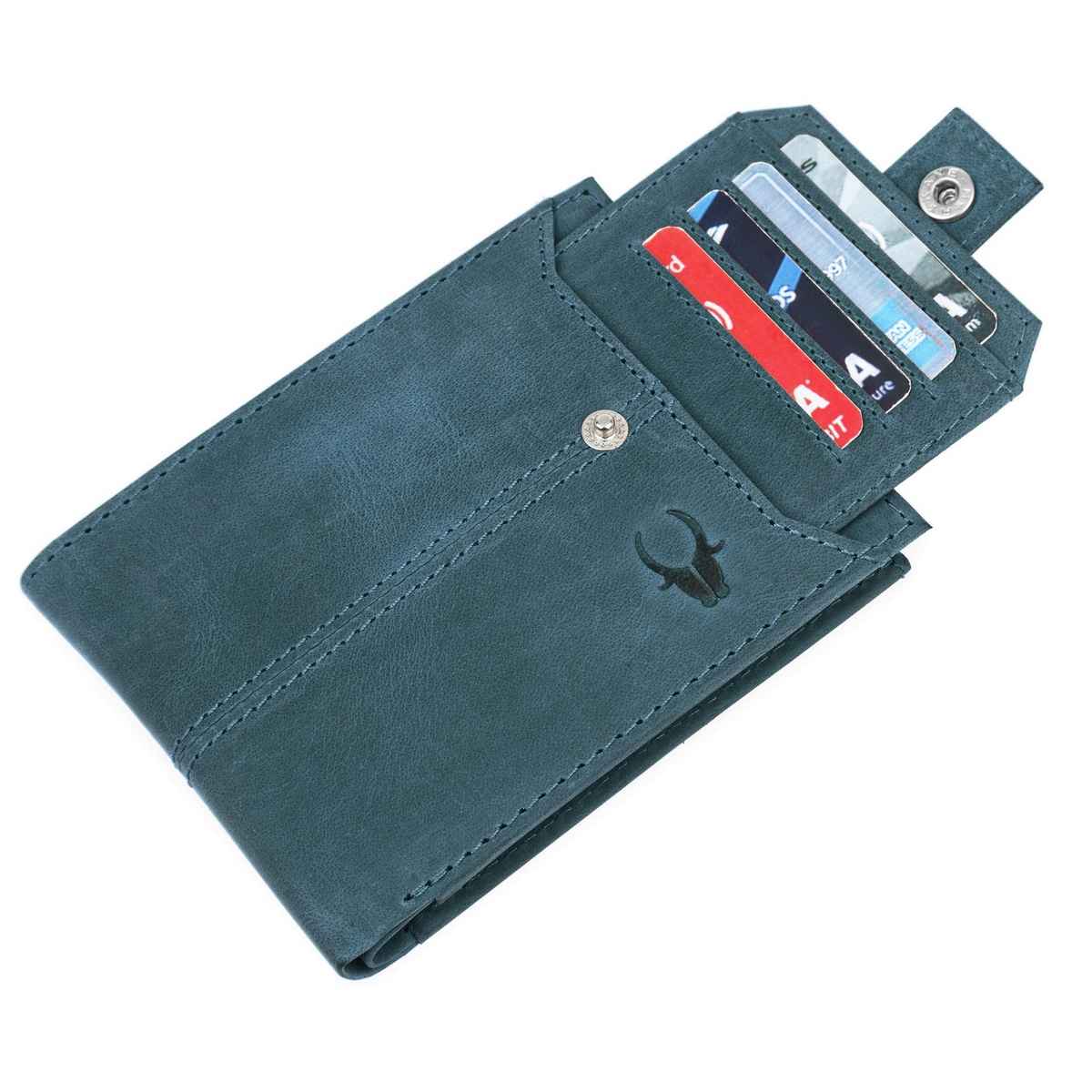 Wildhorn Men's Brand Logo Genuine Leather Bi-Fold Wallet | Blue - Free Size