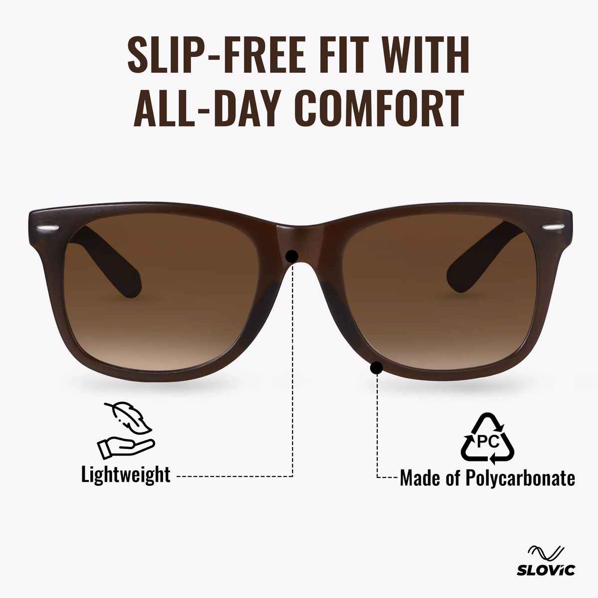 Slovic Brown Wayfarer Style Sunglasses with UV Protected Lenses for Men & Women Lightweight