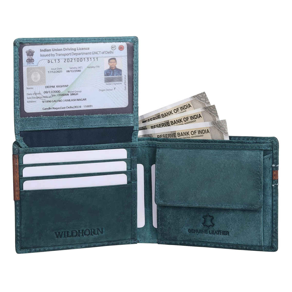 Wildhorn Men's Genuine Leather Bi-Fold Wallet | Blue - Free Size