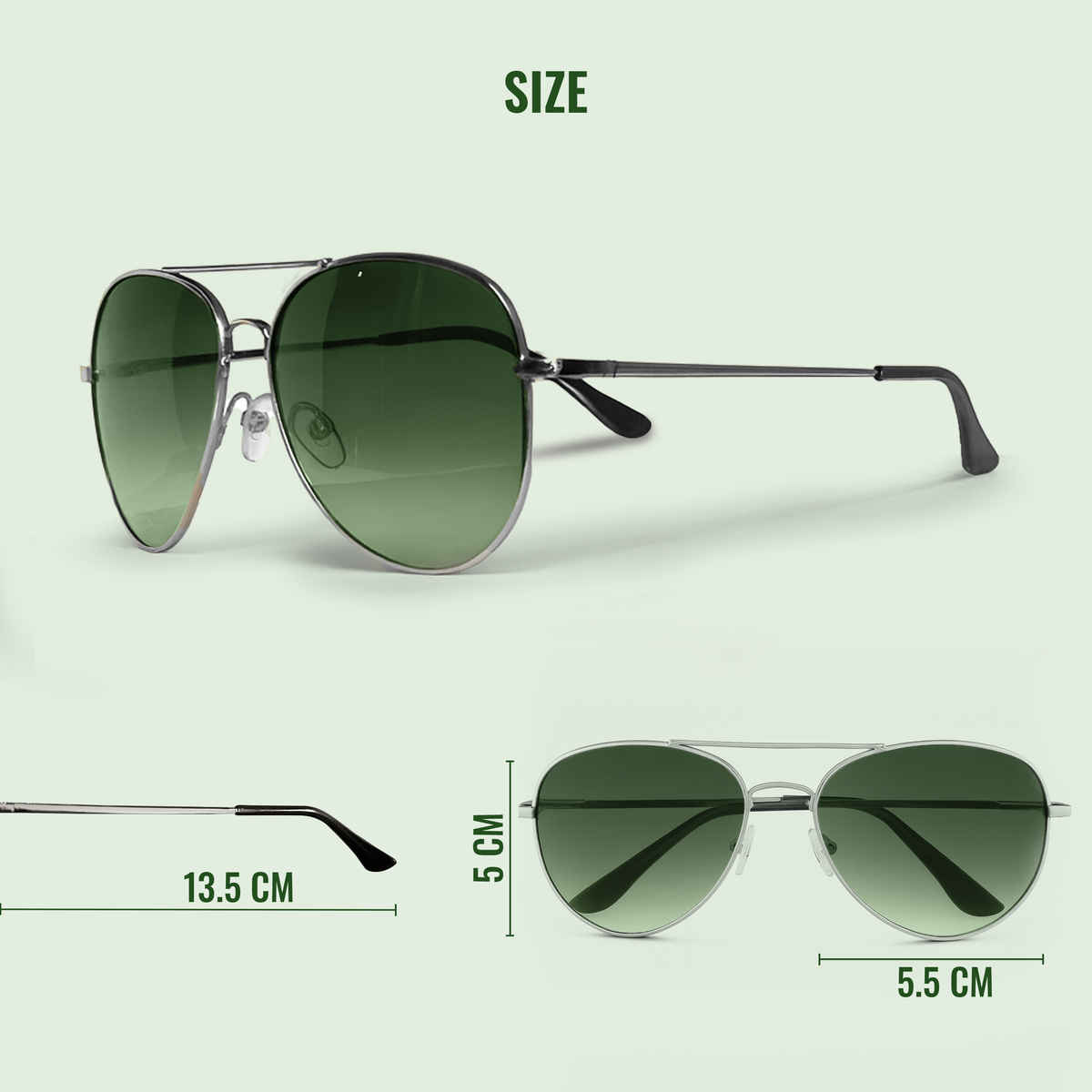 Slovic Unisex Aviators Sunglasses with UV400 Protection Lenses | Green and Silver