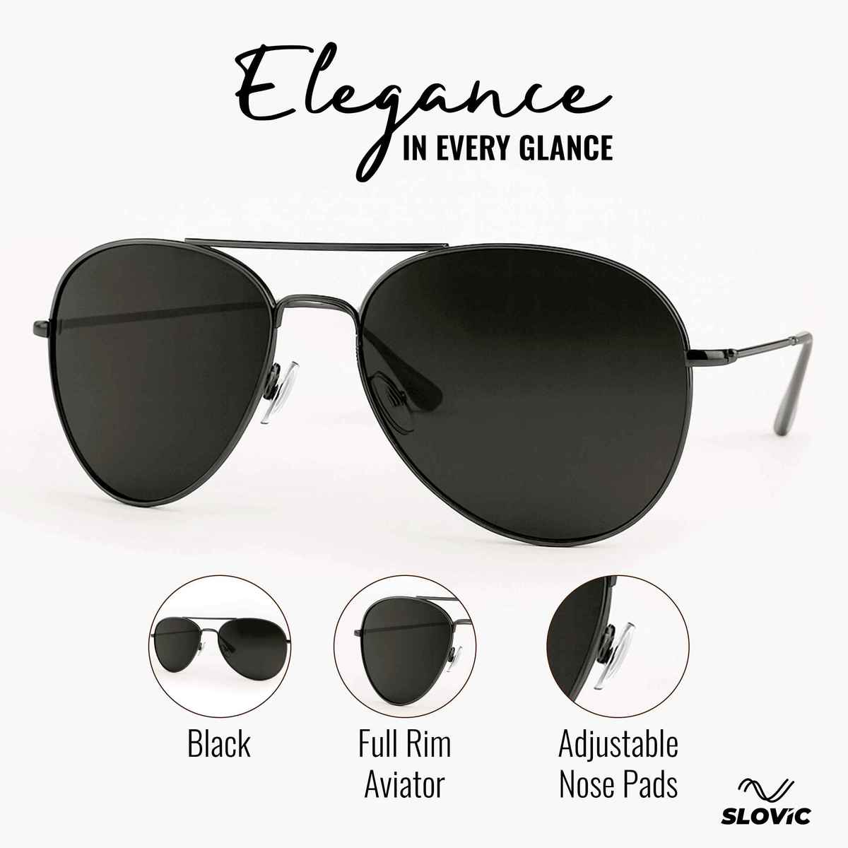 Slovic Full-Rim Unisex Aviator Sunglasses with UV400 Protection Lenses | Lightweight | Black