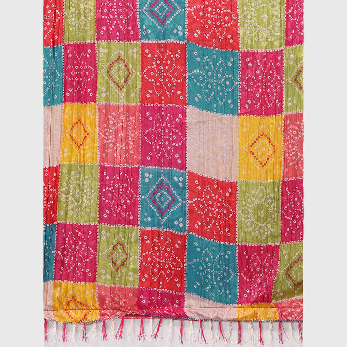 Fabflick Chinon Crush Printed Multicolor Tassel Embellished Women's Dupatta | CHNCR-002
