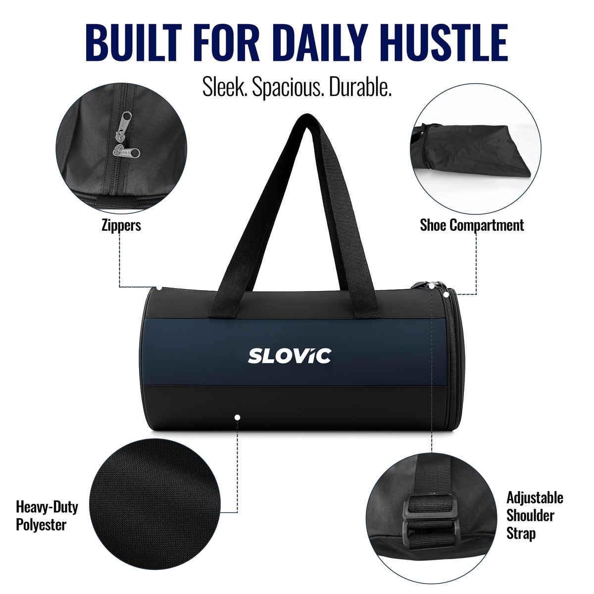 Slovic Gym Bag Use with Separate Shoe Compartment | Adjustable Straps - 20 L