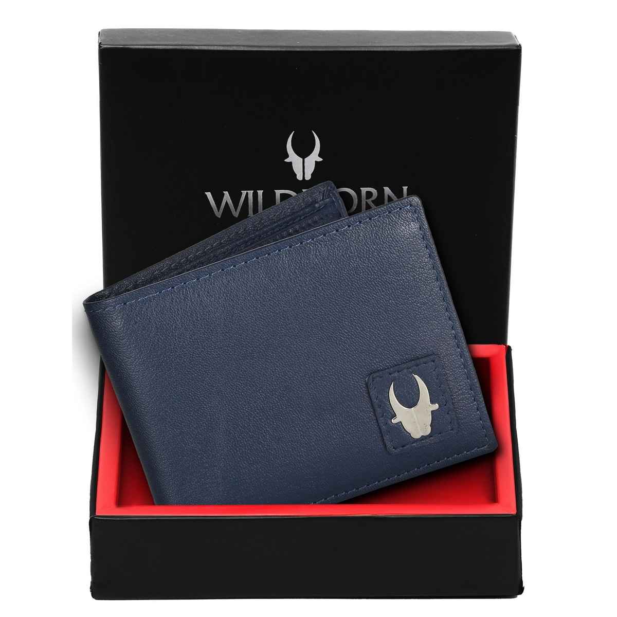Wildhorn Men's Brand Logo Genuine Leather Bi-fold Wallet | Blue