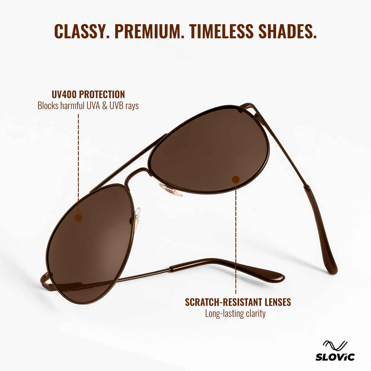 Slovic Unisex Aviators Sunglasses with UV400 Protection Lenses | Brown