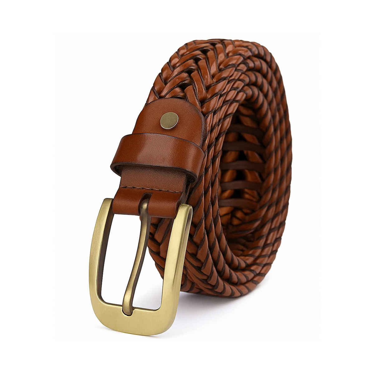 Slovic Leather Braided Belt for Men with Premium Woven Design | Ideal for Daily Wear | Brown