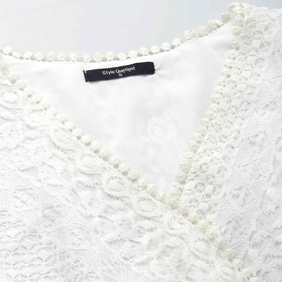Style Quotient Women White Self Design Lace Regular Casual Peplum Top | L | SS23SQLACEY - White