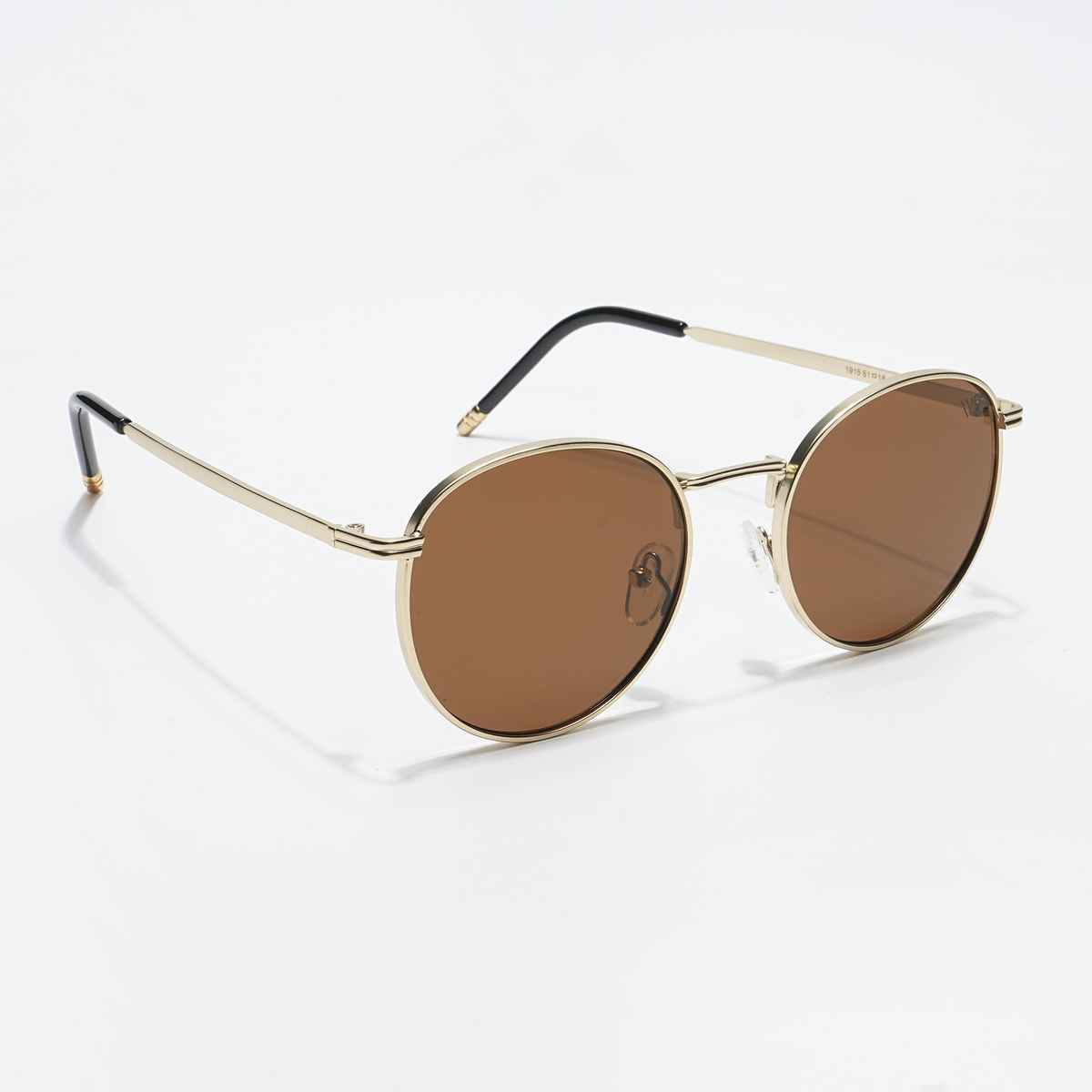 Voyage Unisex Geometric Metal Round Sunglasses | Brown and Gold - M
