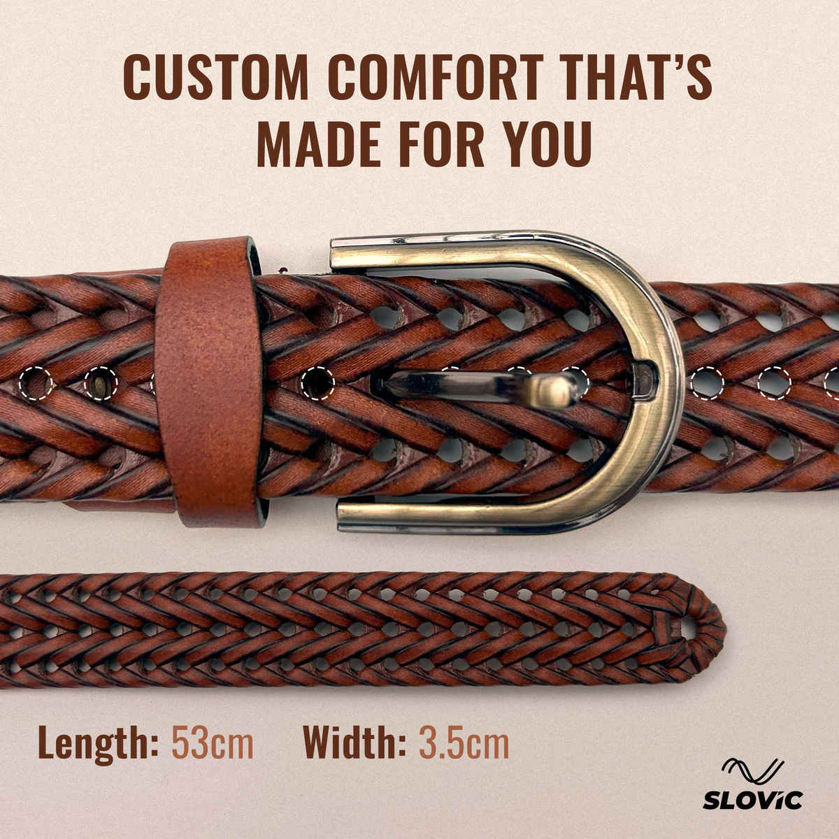Slovic Leather Braided Belt for Men with Premium Woven Design | Ideal for Daily Wear | Brown