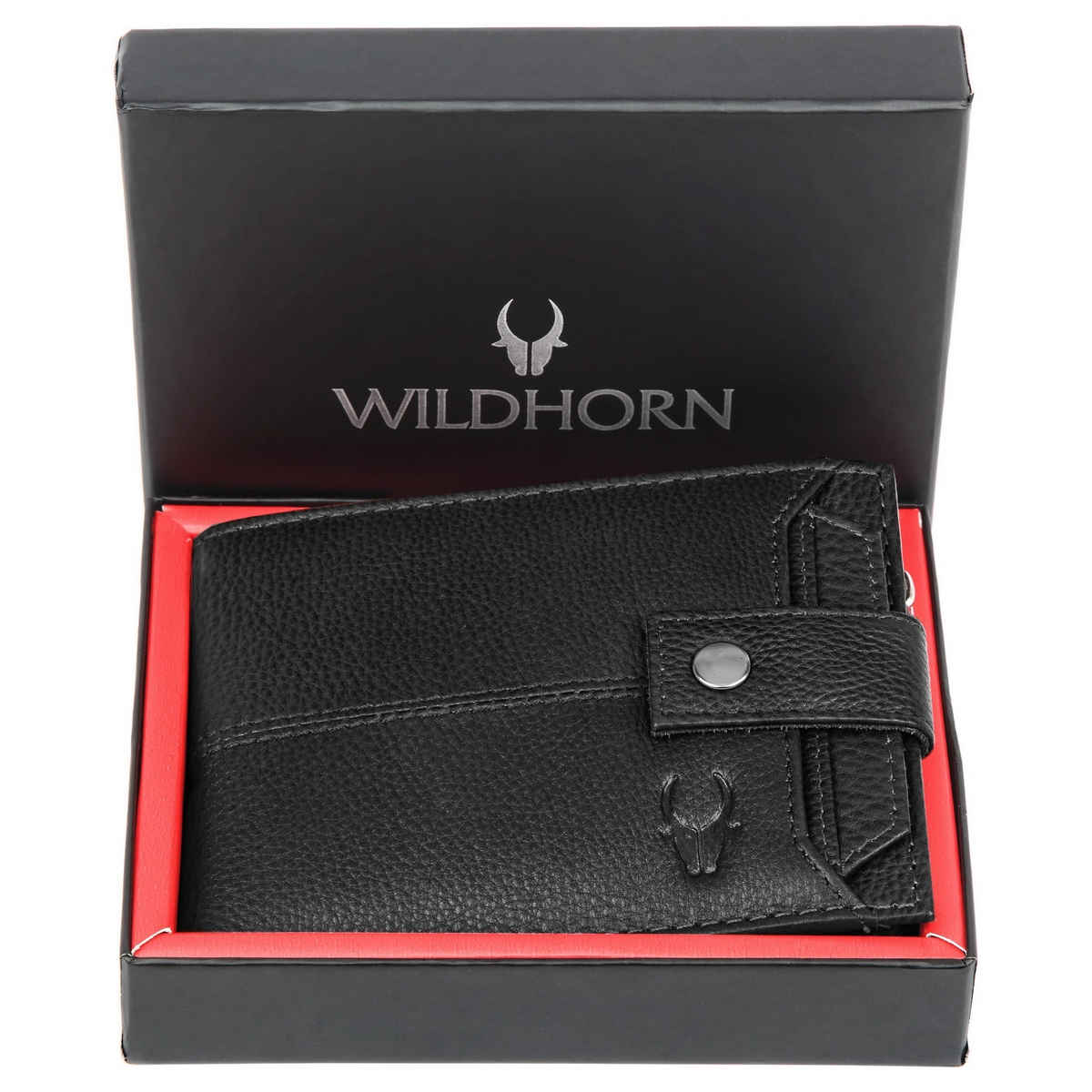 Wildhorn Men's Brand Logo Genuine Leather Bi-fold Wallet | Black