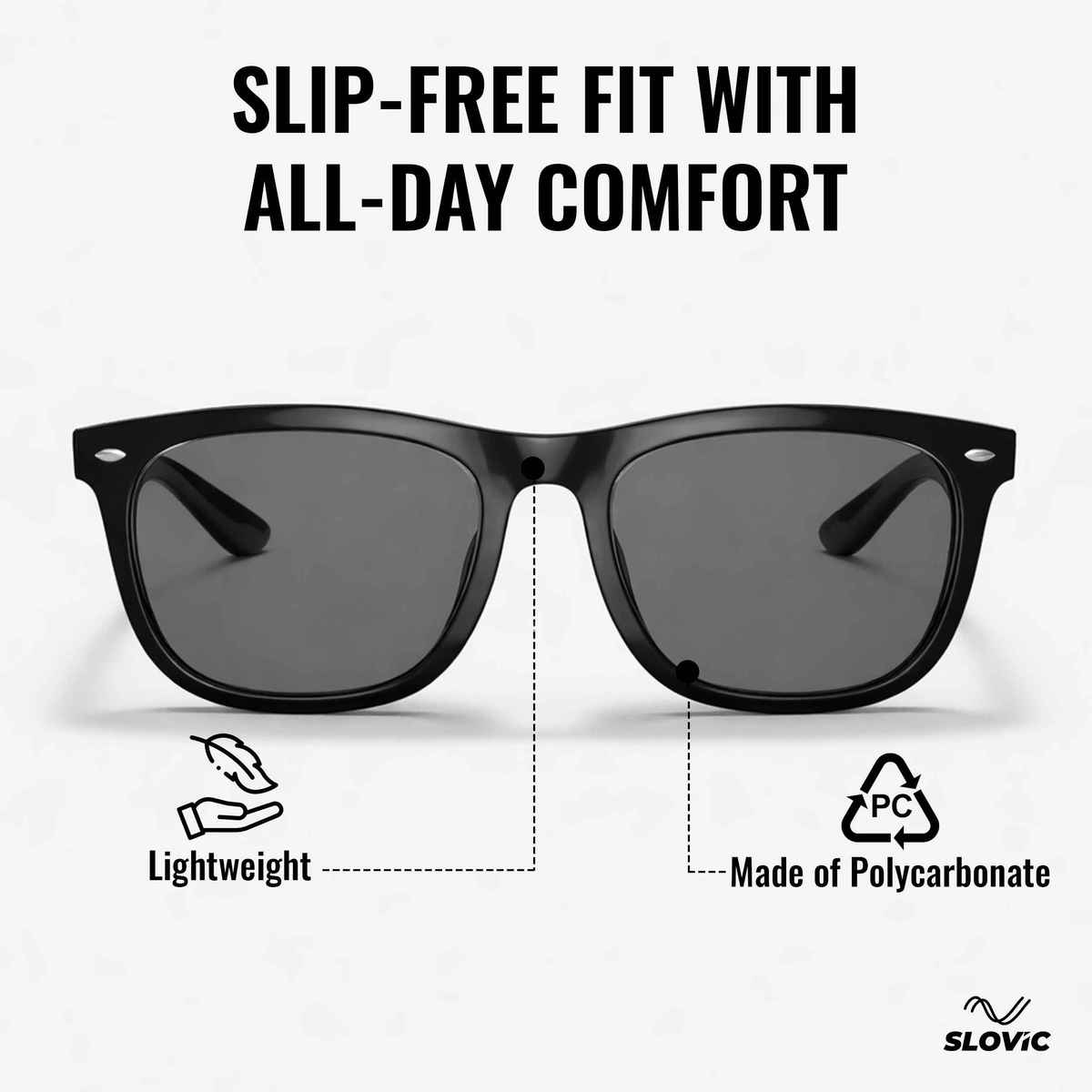 Slovic Full-Rim Unisex Wayfarer Sunglasses with UV Protection Lenses | Lightweight | Black
