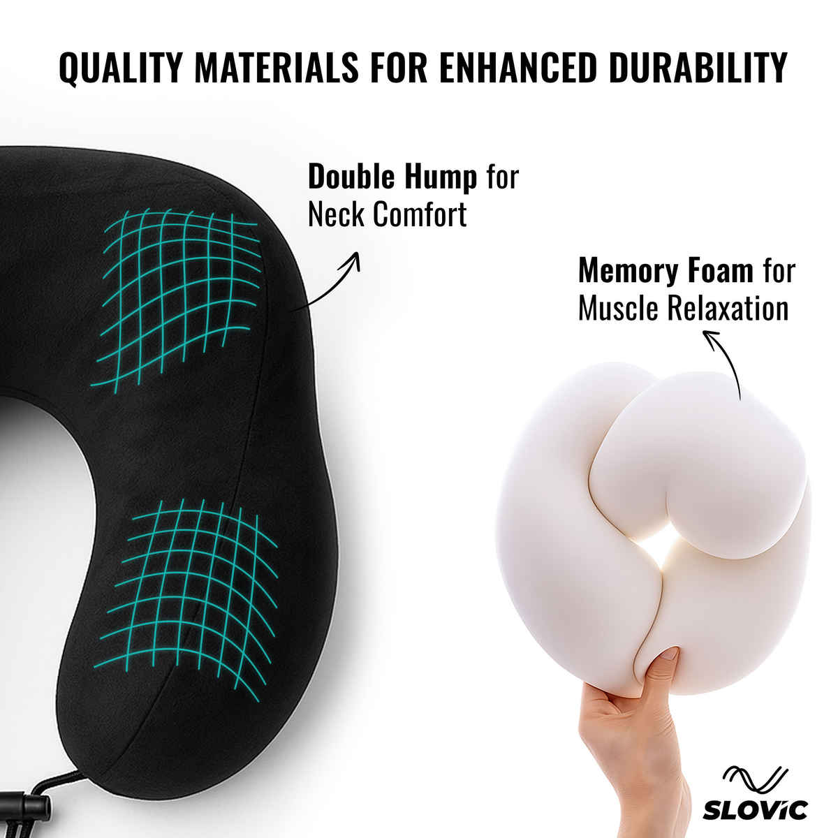 Slovic Neck Pillow with Bag For Travelling, Easy To Carry | Black