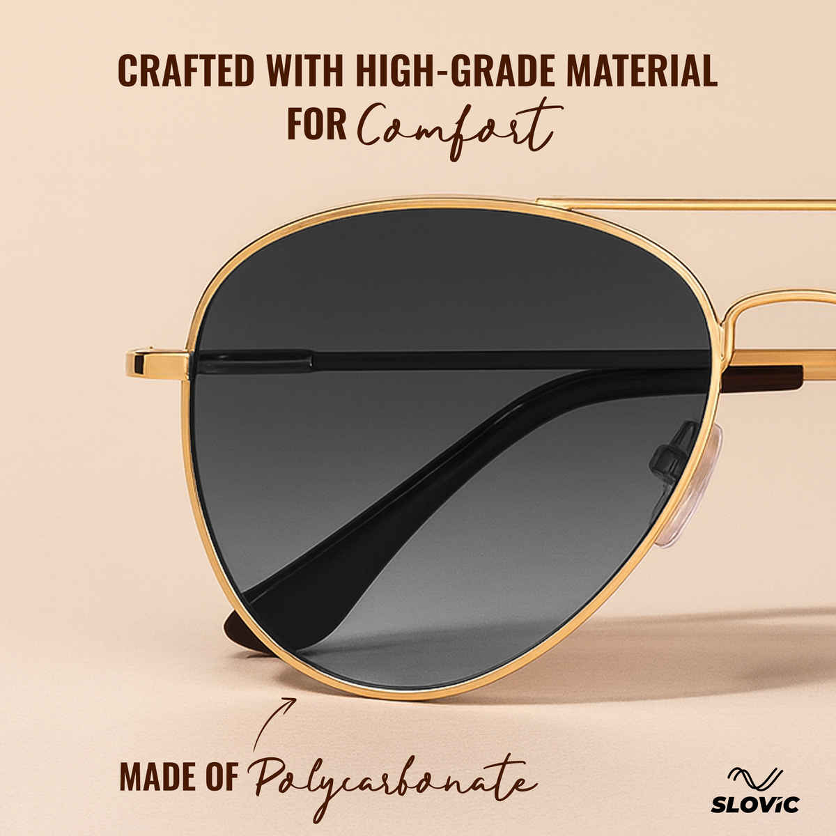 Slovic Unisex Aviators Sunglasses with UV400 Protection Lenses | Black and Gold