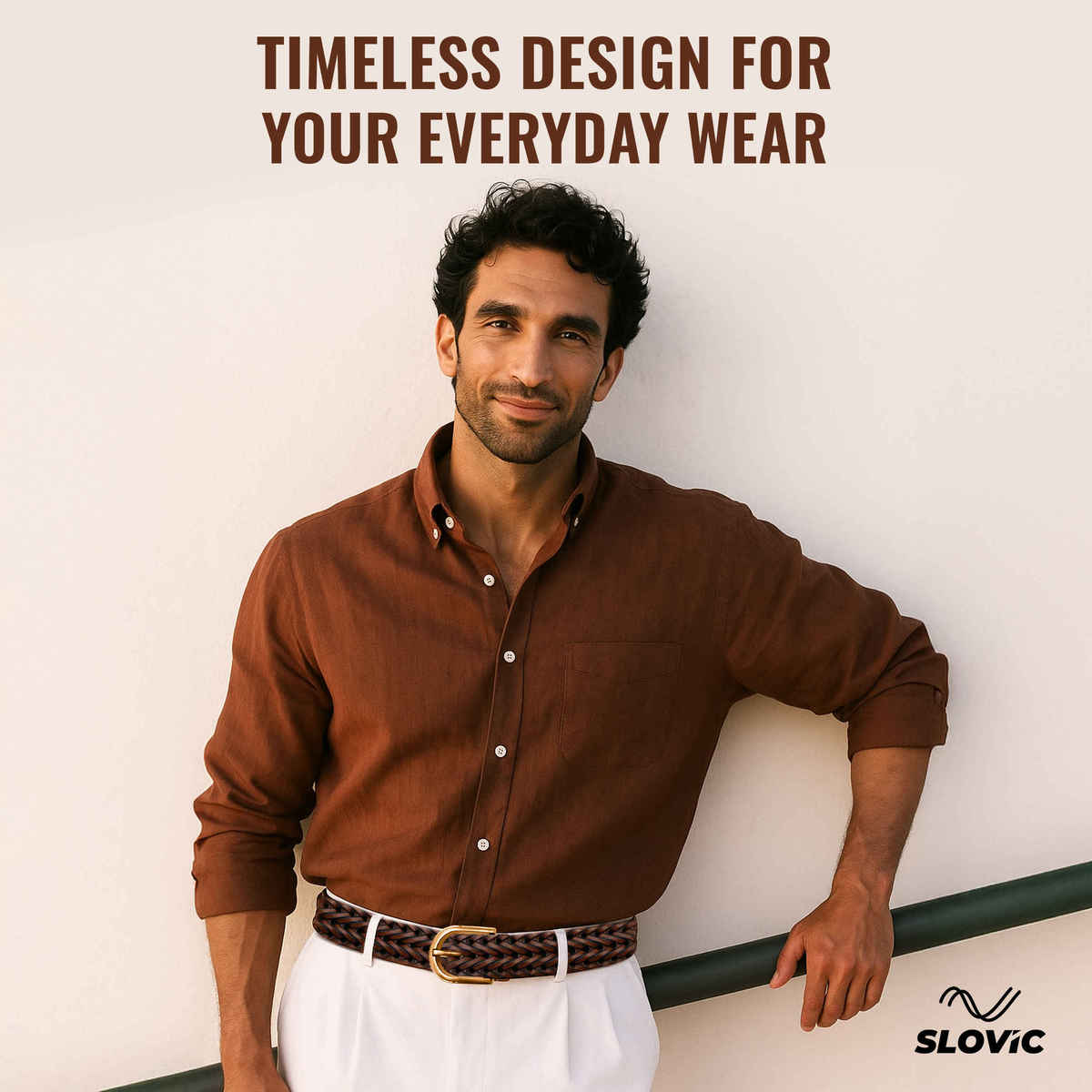 Slovic Leather Braided Belt for Men with Premium Woven Design | Ideal for Daily Wear | Brown