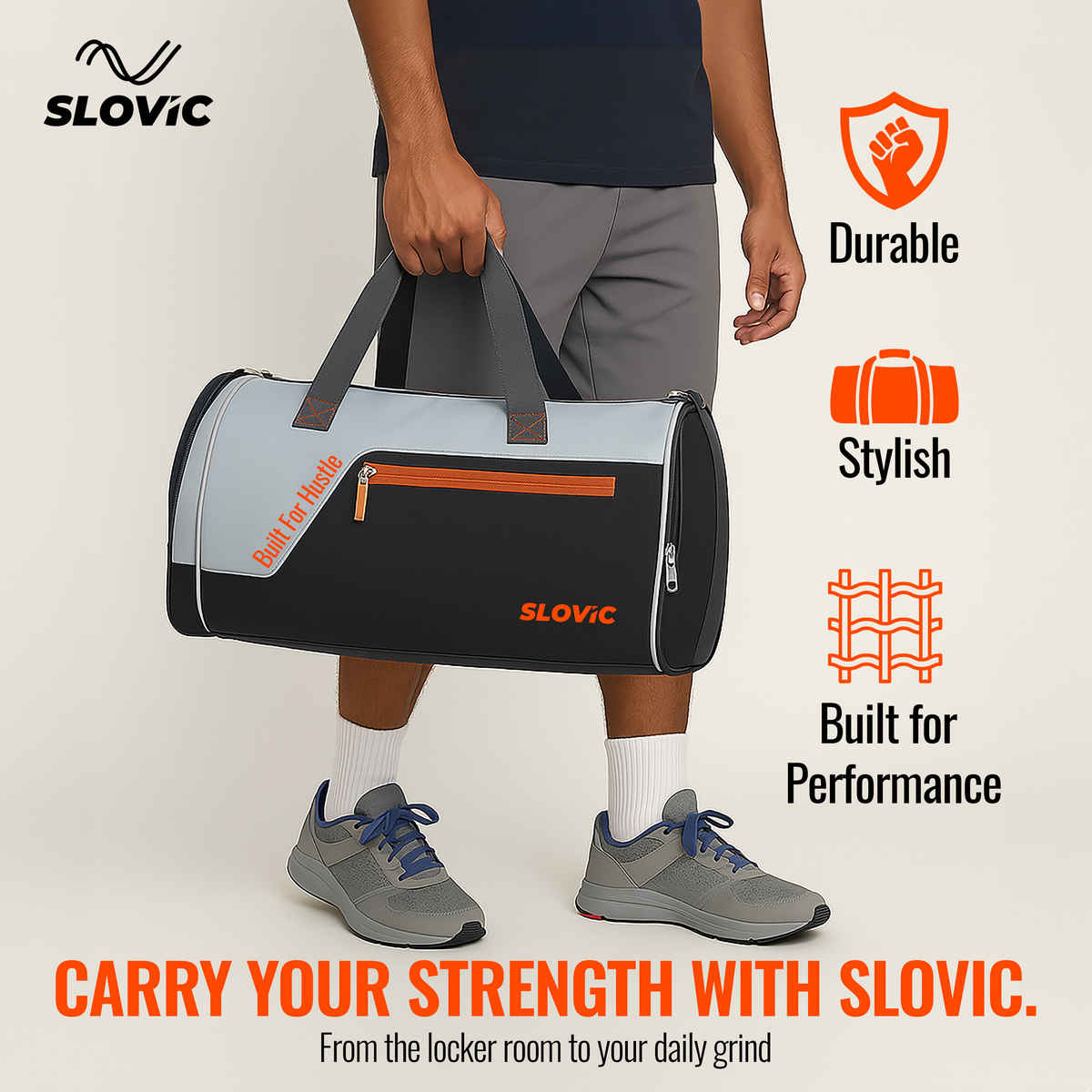 Slovic Gym Bag with 4 Compartments for Travel, Gym & Daily Use-Separate Shoe Compartment - 25 L