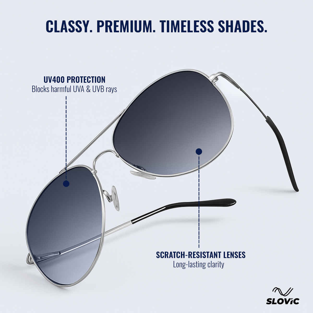 Slovic Unisex Aviators Sunglasses with UV400 Protection Lenses | Blue and Silver
