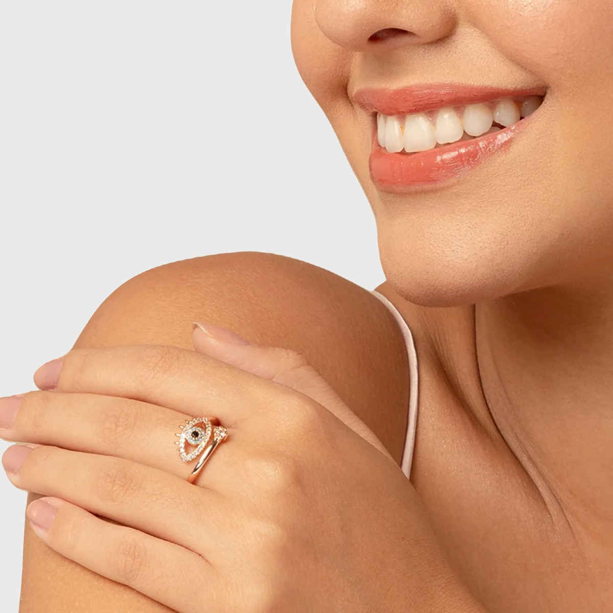 SALTY Cute Evil Eye Adjustable Ring for Women and Girls| Anti-Tarnish | Rose and Gold