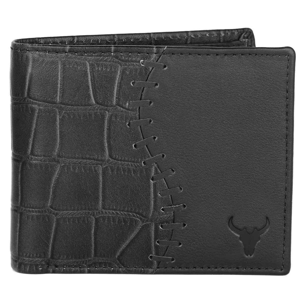 Wildhorn Men's Textured Genuine Leather Bi-Fold Wallet | Black - Free Size