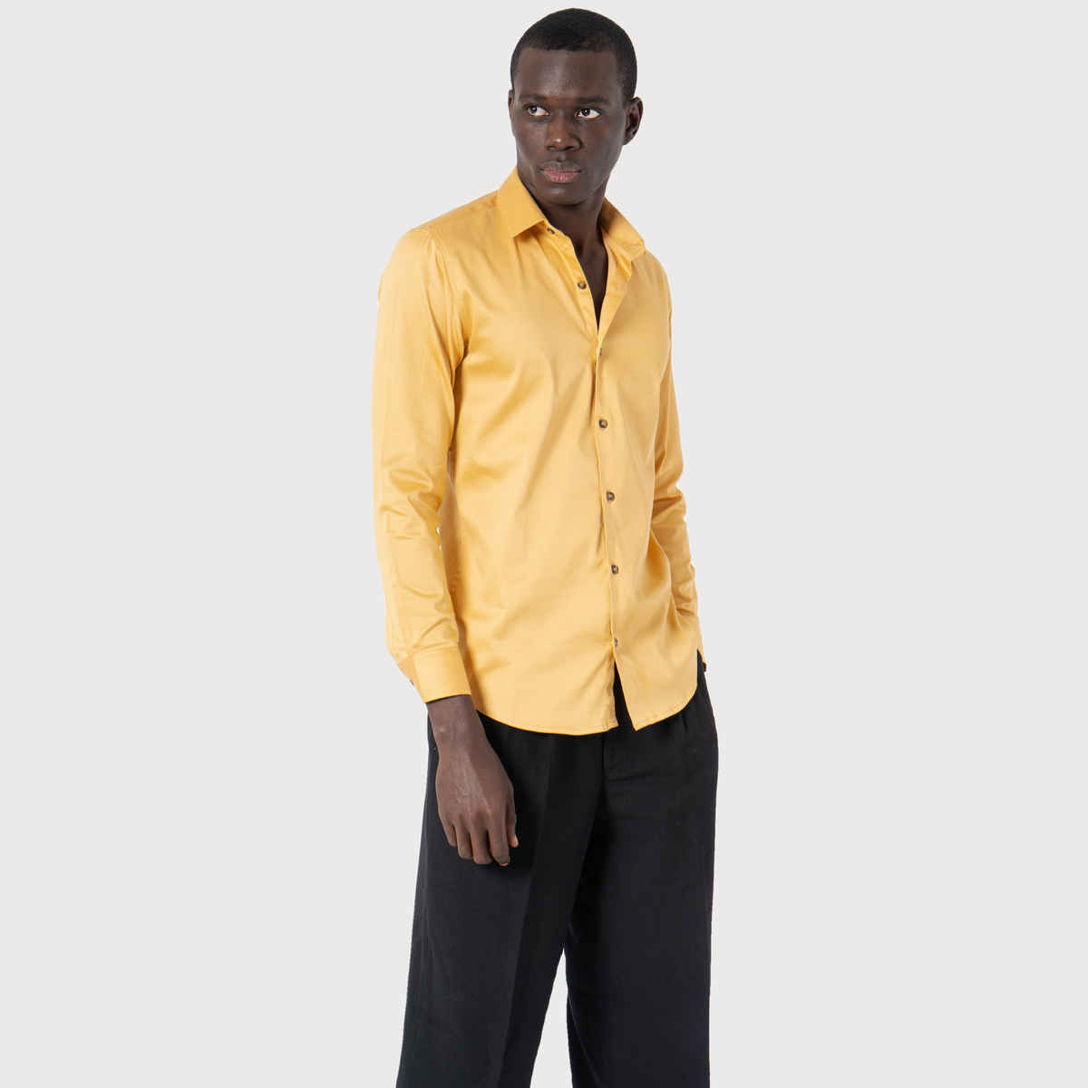 Sanskrutihomes India Slim Spread Collar Solid Satin Slim Fit Casual Shirt for Men s | Yellow | XL