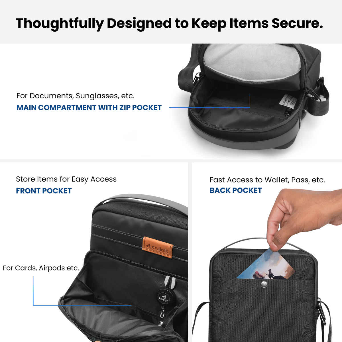 CRALOFT Unisex Sling Bag | Office Travel Side Bag for Mobile, Passport & iPad