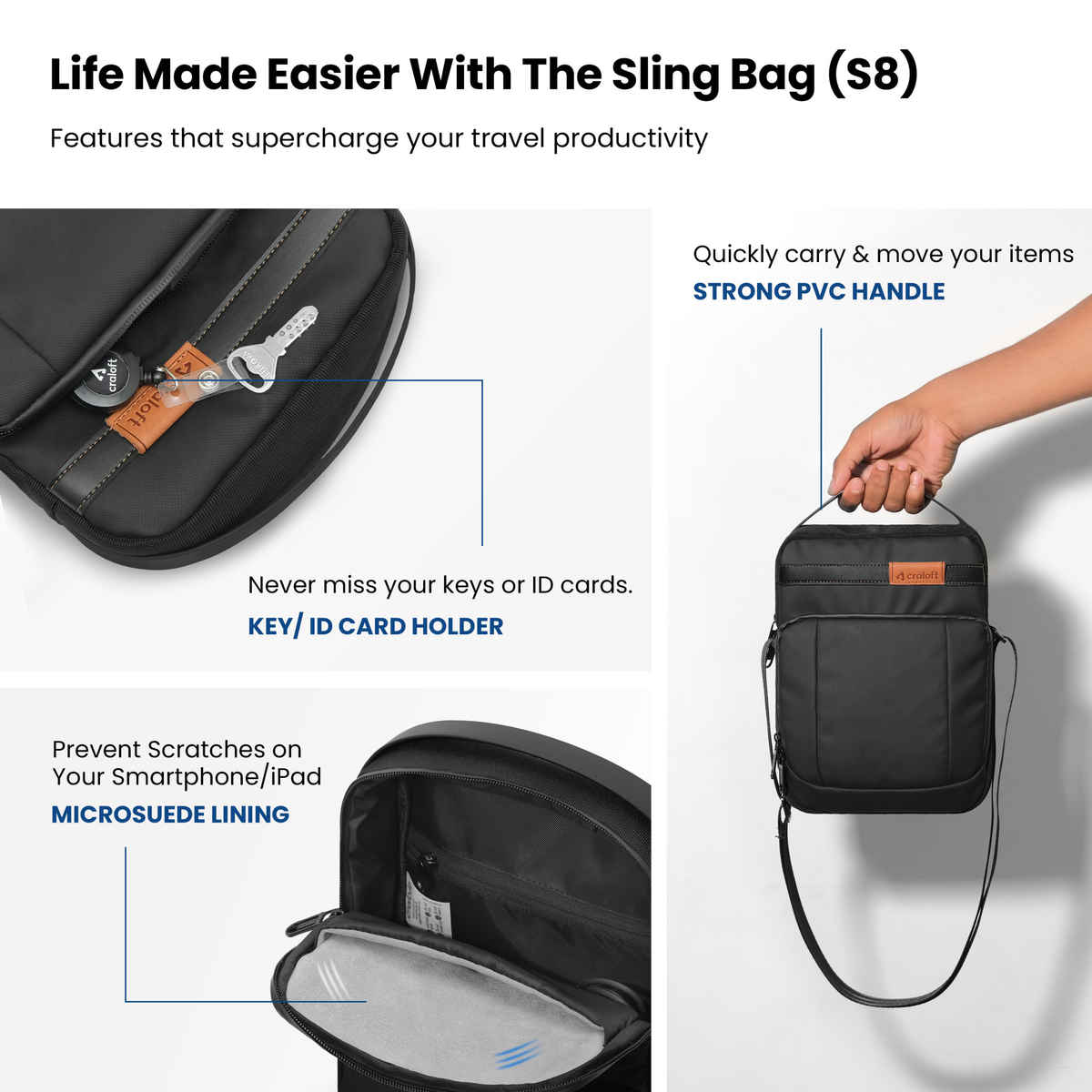 CRALOFT Unisex Sling Bag | Office Travel Side Bag for Mobile, Passport & iPad