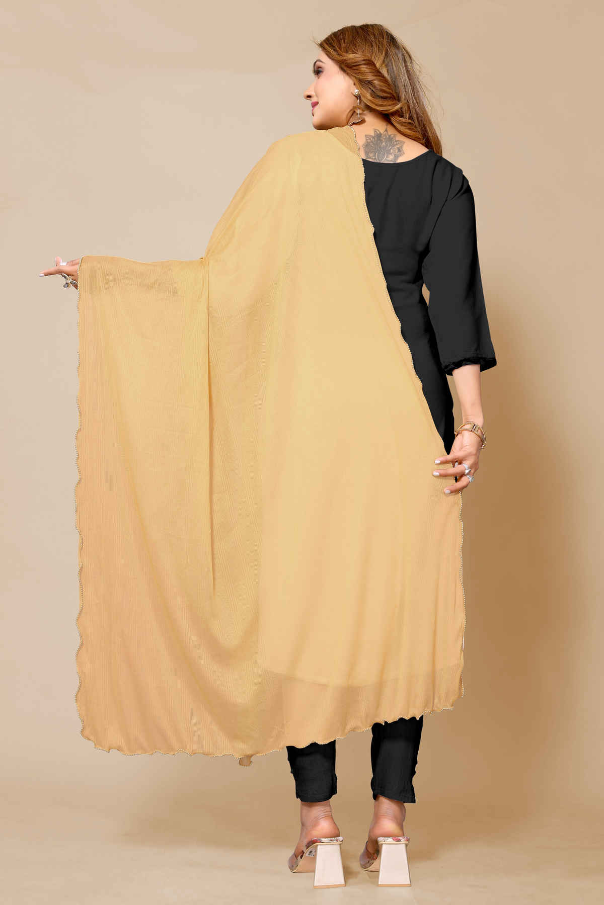 Fabflick Women's Elegant Lycra Solid Dupatta with Moti Embellished ...
