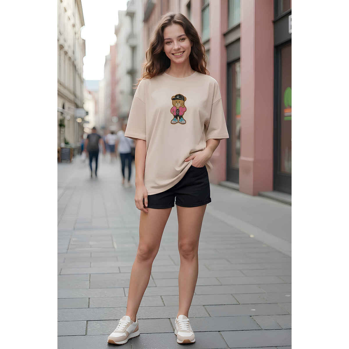 Smartees Women's Oversize Tshirt - Patch Work | Beige - XL