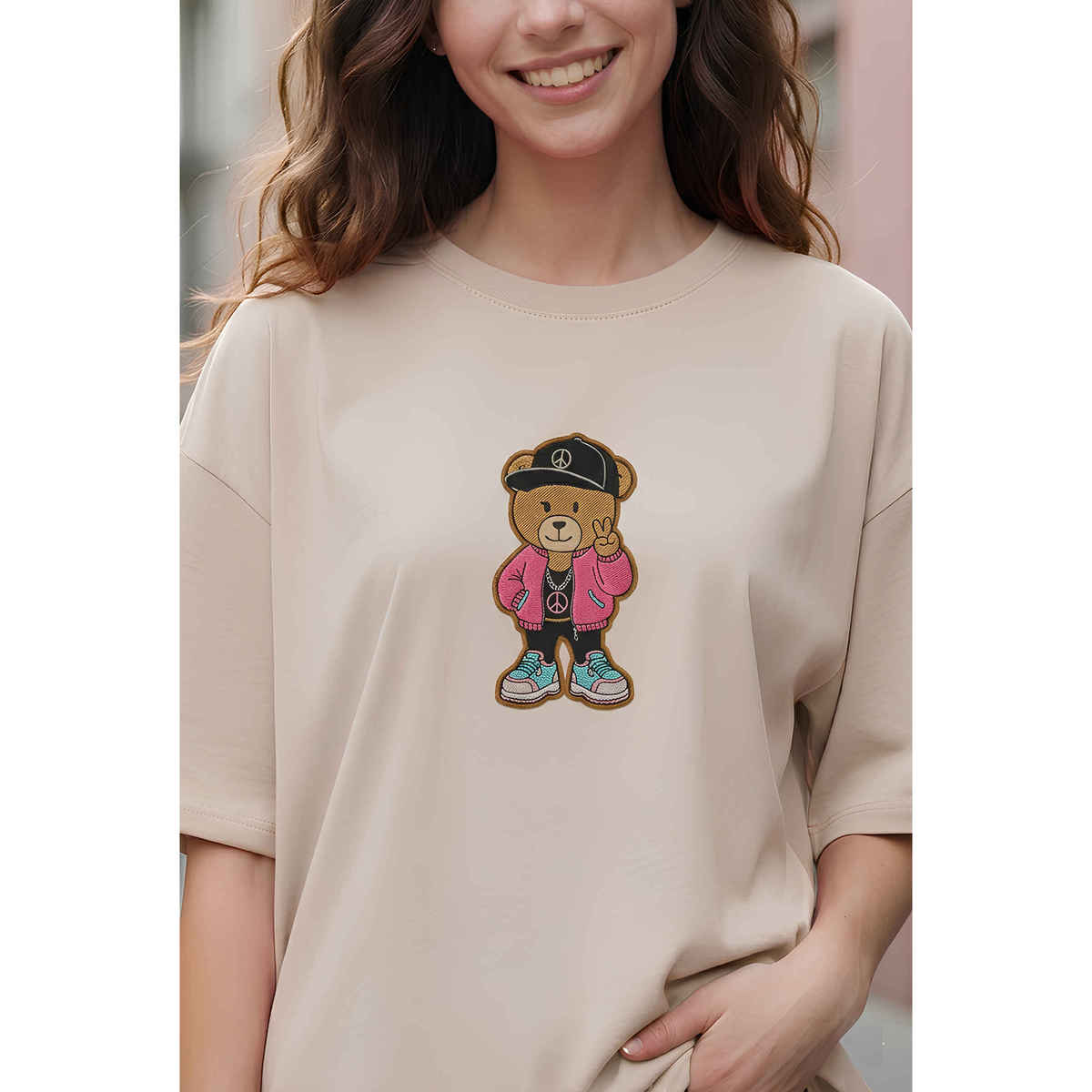 Smartees Women's Oversize Tshirt - Patch Work | Beige - XL