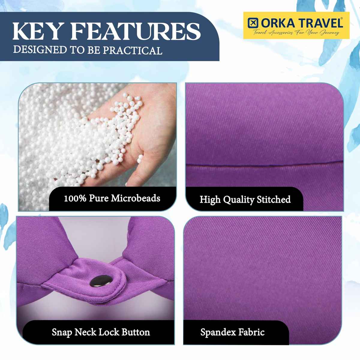 Orka Travel Solid Micro Beads U Neck Pillow - Purple
